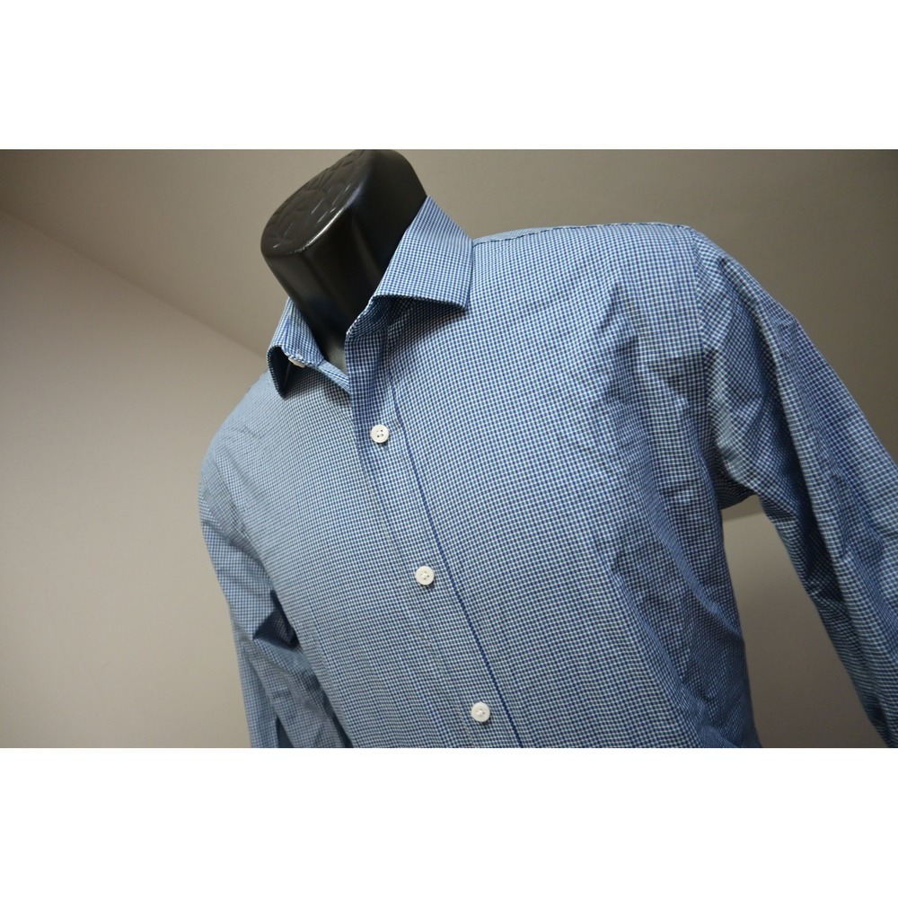 J.Crew Button Up Dress Shirt Mens Small Blue Plaid Flex Wrinkle Free‎ Slim EUC